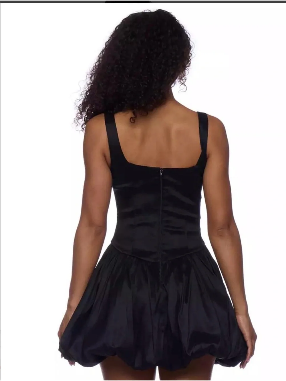 Girls' Black Satin Bubble Hem Formal Dress